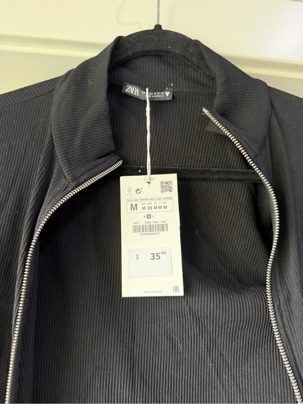 Zara Black Ribbed Zip-Up Crop Jacket - Picture 3 of 5